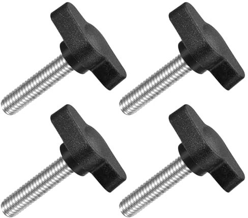sourcing map 4Pcs Tee Wing Knobs Thumb Screws, M6 x 25mm Clamping Screw Knob Male Thread 304 Stainless Steel T Shaped Thumb Screws Handle 27mm Dia. for Hand Tightening Knob Replacement, Black