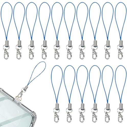 50 Stück Blau Mobile Phone Lanyard Strap for Keyrings, Mobile Phone Pendant Loops with Carabiner, Phone Ring Strap, Mobile Phone Charm Cord for Pendents, USB Key Pendant