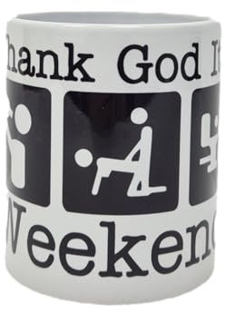 homesti- lustige Tasse mit Spruch - THANK GOD IT'S WEEKEND! - Keramik Becher, Kaffeetasse 325 ml, Geschenk, witzige Geschenkidee