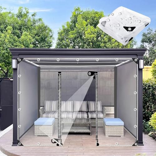 DZHTUF 0.3mm PVC Plane, Pergola Plane Seitenwände Mit Reißverschlüssen, Outdoor wasserdichte Vinyl Trennvorhänge Mit Ösen, Klare Plastik Plane,LxH-2.5x3.3m/8.2x10.8ft