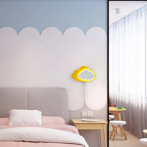 AoLa LED Cloud Wandleuchte mit Zugschalter Kinder Wandlampe lnnen 3 Farben 3000K/4000K/6000K Nachttischlampe Wolken Design Junge Madchen Zimmer Kinderlampe Bettlampe Deko Nachtlicht,Gelb