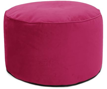 rucomfy Beanbags Luxury Round Velvet Pouffe Bean Bag - Large Footstool Ottoman for Living Room or Bedroom - Lightweight & Durable - W55cm x H38cm - Cerise Pink