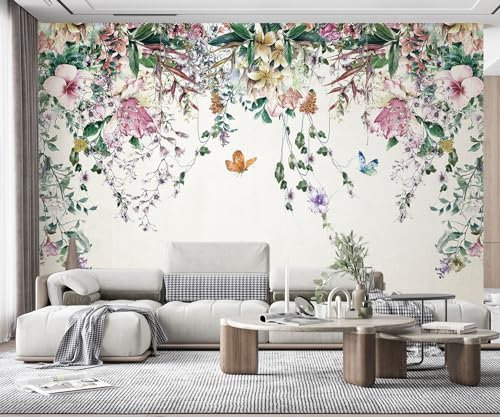 songqians Papier Peint Panoramique 3D Fleurs Papillons Vintage Fonds d'écran Tapisserie Mural Salon Chambre Décoration Murale -SQ014-400x255cm(Width x Height)