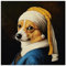 ARTland Wanddeko Glasbilder Wandbild Glas Bild 50x50 cm Vermeer Adaption Mädchen Ohrringe Corgi mit dem Perlenohrring U5MV