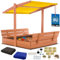 KOTARBAU® Sandkasten mit Abdeckung 120 x 120 cm Großer Braun Holzsandkasten mit Gelb Dach Sandkasten mit Deckel Sandkasten mit Dach Gartenspielzeug Kinder imprägniert verschließbar mit Bänken
