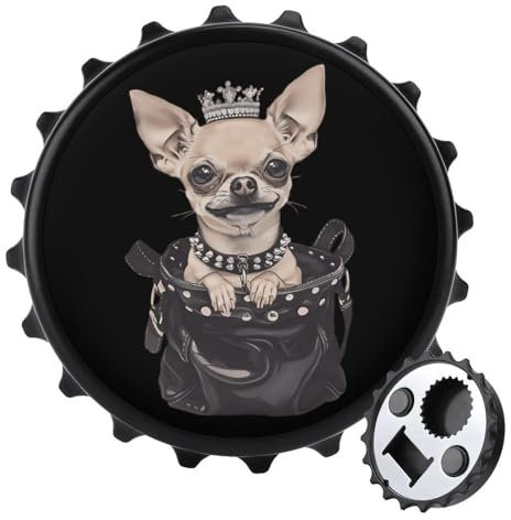 Abridor de botellas magnético 2 en 1 con diseño de perro chihuahua coronado, 3 pulgadas, imán para nevera, cerveza, refrescos, bonita decoración para cocina y refrigerador