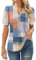 EFFAN Women Tops Tunic Short Sleeve Summer T Shirts Ladies Clothes Dressy Floral Printed Fashion Blouses Colorful Check M (UK 12-14)