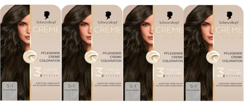Schwarzkopf Creme Supreme Coloration 5-1 - Tinte para el cabello (4 x 182 ml), color permanente con suero y mascarilla para el cabello que protege contra daños visibles del cabello, para una cobertura
