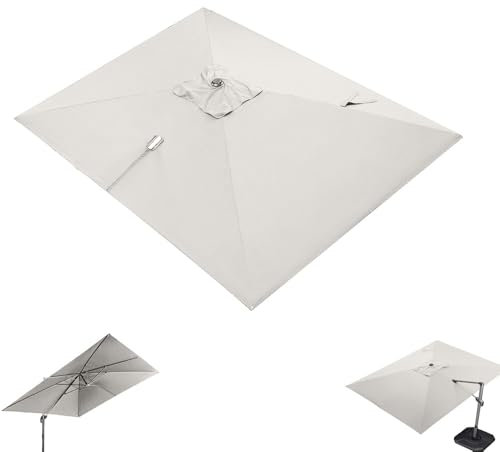 QSPNVFB 3X4 M Rettangolare Telo di Ricambio per Ombrellone A Sbalzo 8 Stecche Copertura di Ricambio per Ombrellone da Giardino, Baldacchino Protettivo UV(Beige,Single Top 3x4m(10' x 13'))