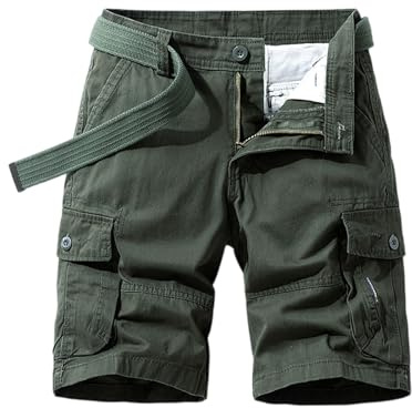MOKBAY Pantalones Cortos Cargo Hombre Cargo de Color Liso Bermuda con Cordón Pantalón Corto Hombre Cremallera Bolsillos