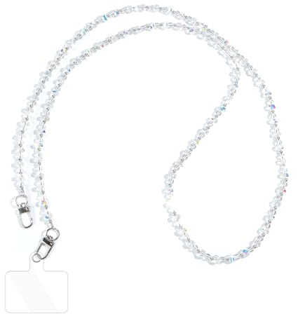 Fycyko Phone Lanyard, Crossbody Sparkling Crystal Beads Charm Chain Phone Strap with Tether Tab Universal Anti-Theft Sweet Bling Beaded Cellphone String Strap for Girls Women,White
