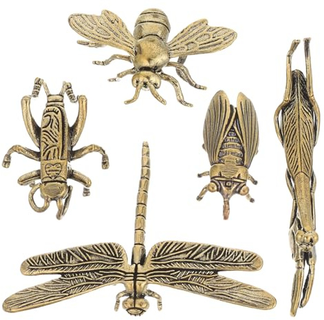 Healifty Messing-Insektenfiguren Set 5 StüCk Realistisches Libellendekor Kleine Messing Biene Schreibtischornament Metall-Kunstdeko FüR BüRo Regal Wohnzimmer