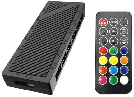6-Port ARGB Fan Hub Controller, Addressable RGB 5V 3Pin, PWM 12V 4Pin Case Fan Splitter With Remote Control, Magnetic Base, Black