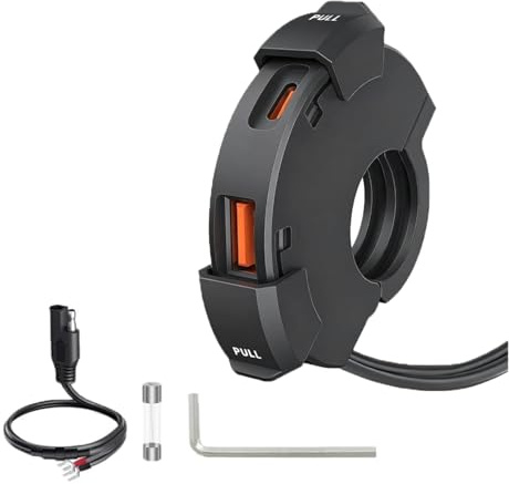 Intckwan Cargador USB para Moto 48W, 2 Puertos (QC3.0 18W + PD3.0 30W), IP65, Toma USB-C 12-24V – Carga Rápida para Viajes & Aventura/Día a Día/Exteriores – Compatible con Teléfono/GPS/Cámara