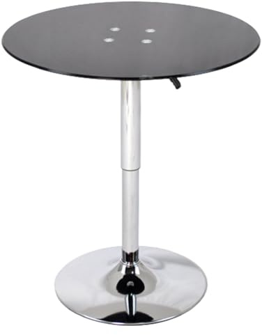 Verstellbarer runder Kneipentisch – 70 cm großer Bartisch mit Glasplatte, hoher Cocktail-Bistrotisch mit stabilem Metallsockel, perfekt für Essen und Unterhaltung auf der Theke