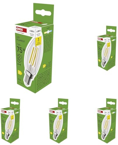 EMOS LED Lampe Edison Candle, 7W Ersatz für 75W Glühbirne, Vintage-Glühlampe mit E14 Sockel und Helligkeit 1055 lm, Neutralweiß 4000 K, 25000 Stunden Lebensdauer, CRI > 80, 360° Abstrahlwinkel
