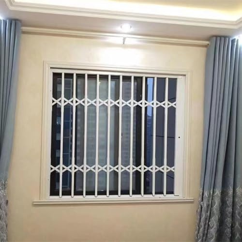 Grille de sécurité pliable blanche avec barres antivol rétractables pour la sécurité de la maison et la ventilation 60 x 70 cm
