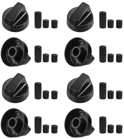ZHUOmengyun 8 Pcs Black Gas Hob Knobs, Universal Cooker Replacement Set