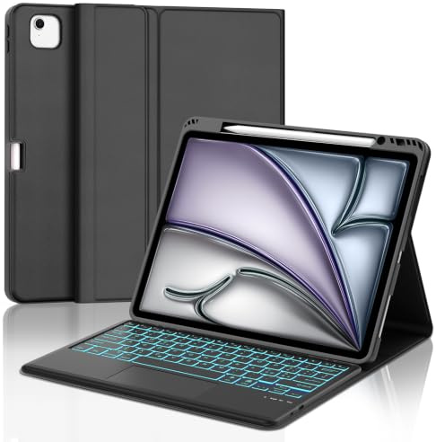 Per iPad Air 13 M4 2026/M3 2025/M2 2024 e iPad Pro 12.9 2028-2022 Tastiera | Custodia Tastiera Bluetooth Rimovibile con Retroilluminazione 7 colori e Touchpad, Keyboard Wireless Portatile, Nero