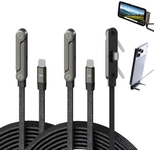 2PCS 2-in-1 Invisible Stand Fast Charging Cable, 240W USB C, 1.5M, 90° | Nylon braided, 480Mbps data transfer, side connector, compatible with iPhone 17/16/15 and iPad, for gaming, office and travel