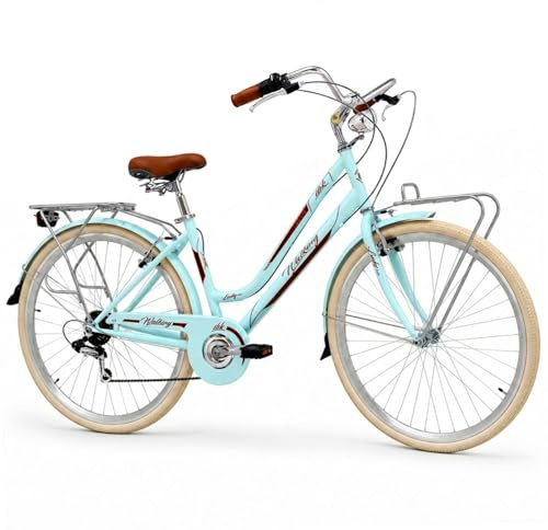IBK Walking City Bike 28'' da Donna, Bicicletta da Passeggio, Cambio professionale 7 Velocità, Portapacchi e Porta Cestino inclusi (Celeste)