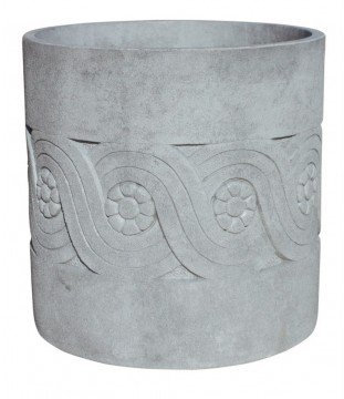 AnaParra Jardinera Redonda Moderna en hormigón aligerado para Exterior Cenefa 45X48cm. Natural Cemento