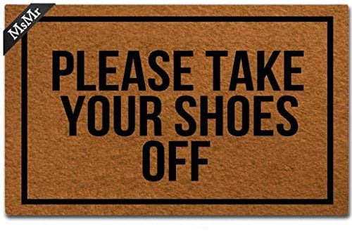 MsMr Doormat Entrance Floor Mat Funny Door Mat Please Take Your Shoes Off Designed Non-Slip Doormat 23.6 by 15.7 Inch Non-Woven Fabric