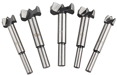 HALJIA Holzbearbeitungs-Set mit 5 Stück Scharnierloch-Bohrern, Lochsägen, Fräsern, 15 mm, 20 mm, 25 mm, 30 mm, 35 mm, für Holz, Kunststoff, Sperrholz