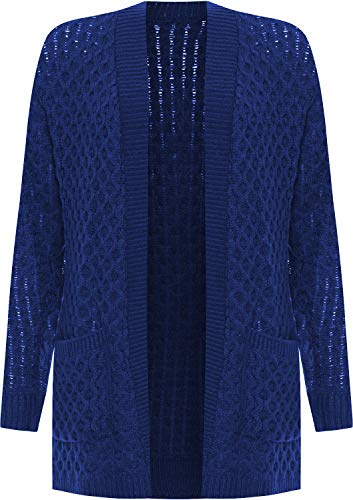 WearAll Women's Plus Cable Knitted Open Pocket Cardigan Chunky Long Sleeve Grandad 16-26