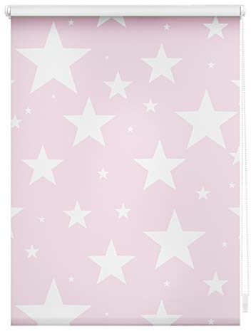 Lichtblick Klemmfix Verdunklungs-Rollo mit Motiv, ohne Bohren, Blickdicht, Seitenzugrollo, Made in Germany, Sterne Rosa,45 x 150 cm (B x L)