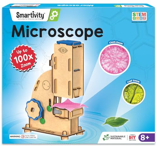 Smartivity Mikroskop 100-facher Zoom, Mint-Spielzeug für Kinder von 8 bis 14 Jahren, DIY-Wissenschaftsspielzeug für 8, 9, 10, 11, 12, 13, 14 Jahre, Holztechnikspiel