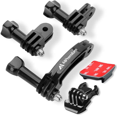 MiPremium Rotary Extension Arm Helmet Mount Set for GoPro Hero 13 12 11 10 9 8 7 6 5 4 3 2 Session Black Silver XIAOYI SJCAM Sports Action Camera Accessories Kit Motorcycle Curved Chin Pivot Connector