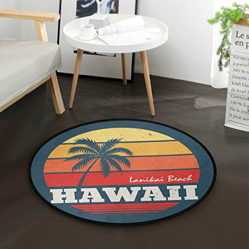 Mnsruu Hawaii Lanikai Strand-Teppich, rund, rutschfest, bequem, für Wohnzimmer, Schlafzimmer, 92 cm Durchmesser