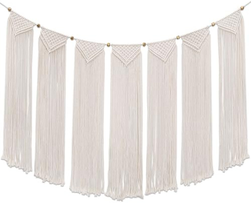 Flexzion Makramee Wandbehang 120 x 72 cm, Woven Wanddeko Boho Deko Wandteppich Vorhang Baumwolle Gewebte, Große Böhmische Tapisserie Wohndekorationen für Hochzeit Schlafzimmer Wohnzimmer - Beige