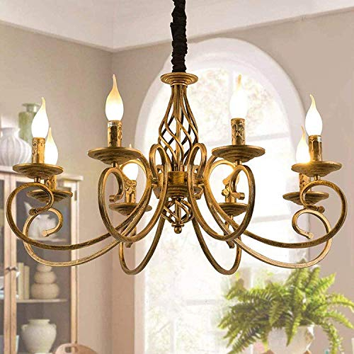 Antik Pendelleuchte Schatten Rustikale Französische Klassische Aristokratische Anhänger Kerze Kronleuchter Landhausstil Im Europäischen Stil Wohnzimmer Einfach Metall Hängeleuchte,Messing,8 heads