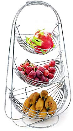 JoyFan Fruit Basket Double/Three Layer Fruit Basket Kitchen Restaurant Iron Wire Craftsmanship Basket Fruit Basket Can Swing Fruit Shelf