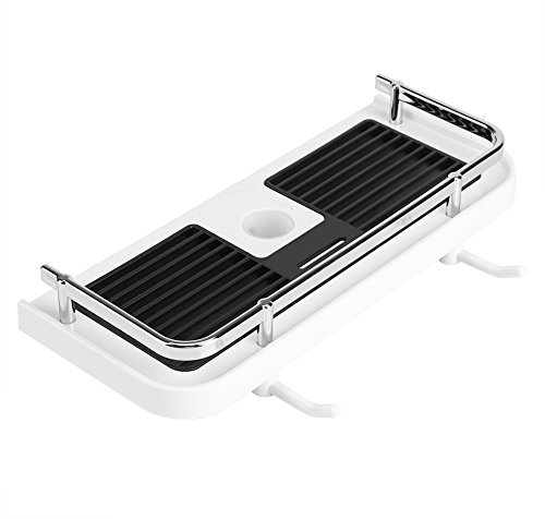 Shower Organizer Storage,Anti Rust Chrome Plated Shower Rod Shampoo Soap Dish Shelves Tray Holder Without Drilling and Gluing Wall Mounted for 24 mm Riser Rail