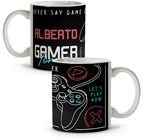LolaPix Taza Gamer Forever. Tazas personalizadas. Regalo friki. Tazas originales con nombre. Capacidad 330ml cerámica. Gamer Forever