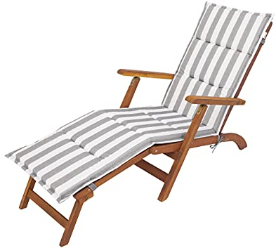 HOBBYGARDEN Auflagen für Deckchair, Liegenauflage, Gartenliege Auflage, Polsterauflage für Sonnenliege, Produktabmessung: 182x42x4 cm, Grau mit weißen Streifen