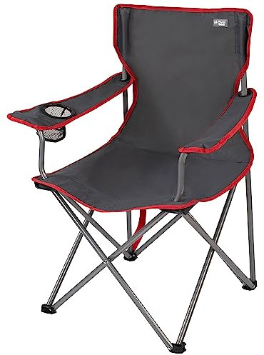 AKTIVE Camping- Chaise Pliante Camping, avec Porte-Gobelet et Dossier Respirant, Poignée de Transport, Embouts de Protection, Acier et Polyester, 64,50 X49,50 X82 cm, Gris Foncé et Rouge