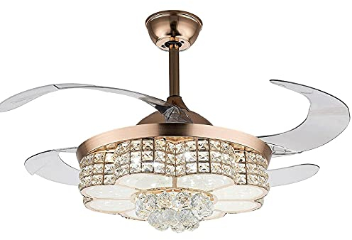 WERCHW Ventiladores de techo de cristal, con luces Hojas retráctiles Ventilador Control remoto Ventiladores Luz de lámpara Lightleder Indoor Fan, Vida, Comedor, Dormitorio Fandelier Fan 42