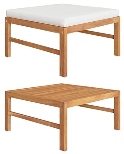 vidaXL Teak Massiv Fußhocker mit Creme Kissen Gartenhocker Sitzhocker Fußbank Hocker Gartenmöbel Holzhocker Garten Terrasse Balkon