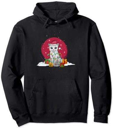 Winterzeit Schnee Lichterkette Weihnachtsmütze Katze Pullover Hoodie