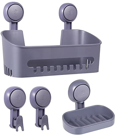 Uten Étagère Douche, 4Pcs Panier de Douche Ventouse et Porte-savon et Crochet à Ventouse Lot Sans Perçage Étagère de Douche Auto-adhésif Étagère de Organisateur de Rangement