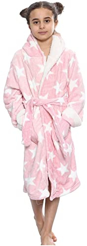 A2Z 4 Kids Girls Sherpa Fleece Hooded Dressing Gown Stars Age 7-13 | Soft Bathrobe With Plush Feel For Lounging Nightwear And Cosy Home Comfort