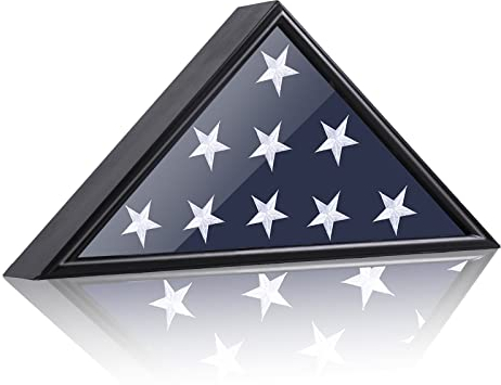 ARRAWIS Flag Display Case Fits 5x9.5 Flag Solid Wood Wall Mounted Flag Box for American Veteran Burial Flag, Memorial Flag Case Shadow Box Display Case, Black