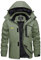 KEFITEVD Winter Fleece Rain Jackets for Men Windproof Jackets for Ski Snowboarding Multi Pockets with Hood,Grey Green,XL