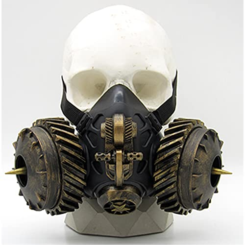 ZCBYBT Cyberpunk Mund Prop postapokalyptische Wasteland Sci-Fi-Maschinen Cosplay Dress up Tools Steampunk Party-Requisiten,Gold+Gold