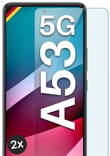 moex Schutzfolie für Samsung Galaxy A53 5G Glas 9H Härte, gehärtetes Schutzglas, Panzer Schutz Glas Displayschutz Folie, kompatibel mit jeder Handy Hülle, ShockProtect 2 Stück