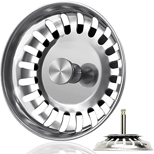 Siebkörbchen Spüle 82mm Spülbecken Siebkörbchen Edelstahl Spülbecken Sieb Spülensieb mit Stöpsel, Korb Zapfen ragt 36-54mm tief in den Abfluss, Sieb für Spülbecken Abflussstopfen für Exzenterbedienung
